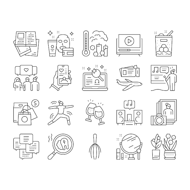 Womens leisure time collection icons set vector