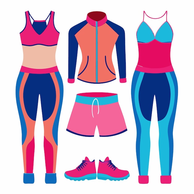 Vector womens sportswear set workout clothing icons