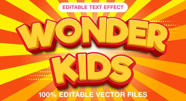 Wonder kids editable text effect cartoon style premium vectors