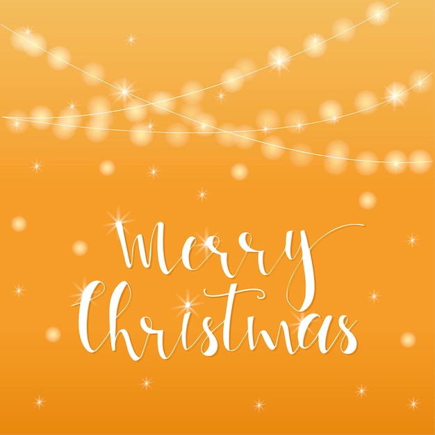 Wonderful and unique festive golden luminous background with Christmas wishes for holiday greeting cards. Hand drawn lettering with blurred bokeh. New Year design elements.