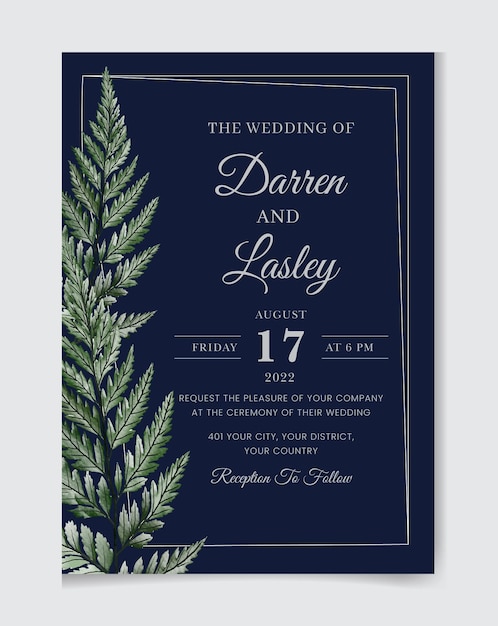 Wonderful wedding invitation card set with greenery leaves