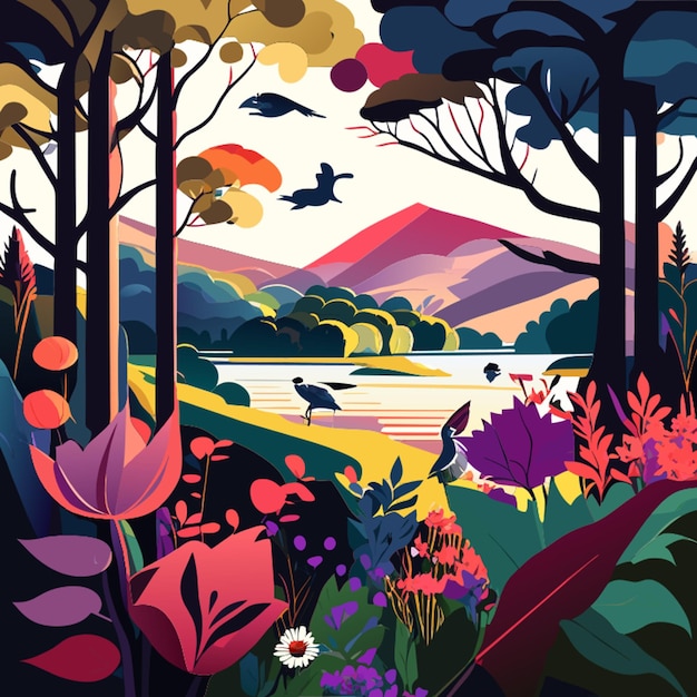 the wonders of the natural world with landscapes wildlife florals trees roses animals birds vector