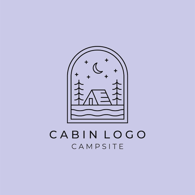 Wood cabin line art logo vector template illustration simple design