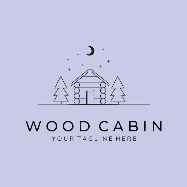 Wood cabin line art minimalist logo illustration design