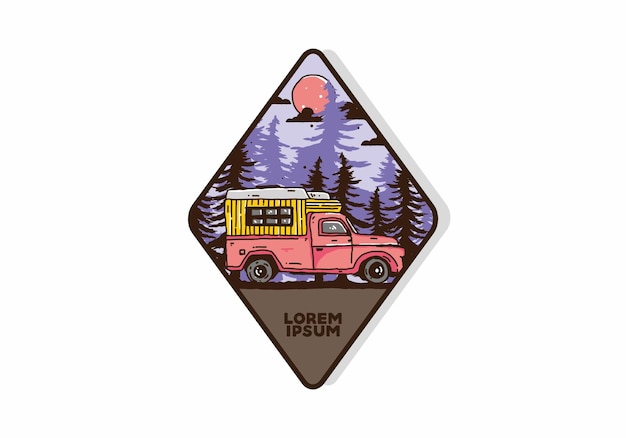 Wood campervan in the forest illustration