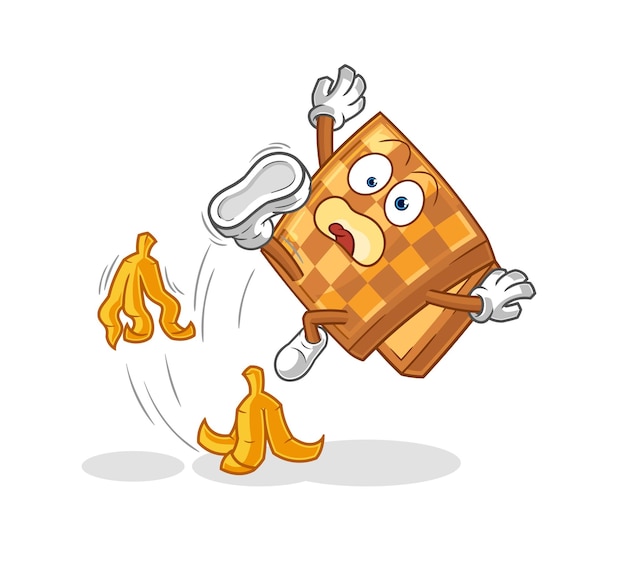 Wood chess slipped on banana cartoon mascot vector