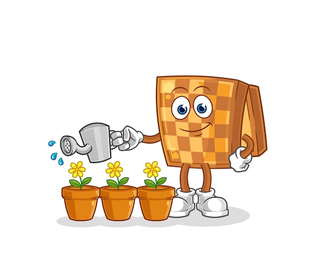 Wood chess watering the flowers mascot cartoon vector