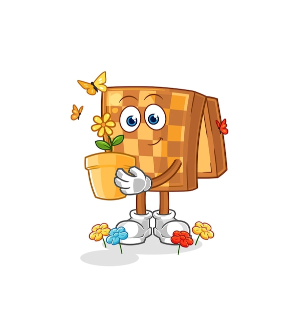 Wood chess with a flower pot character vector