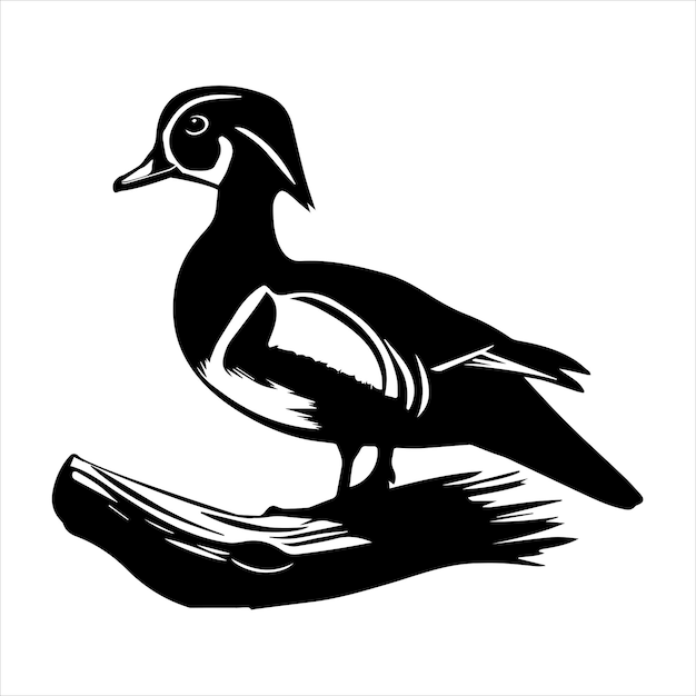 Vector wood duck silhouette wood duck bird vector illustration in black and white