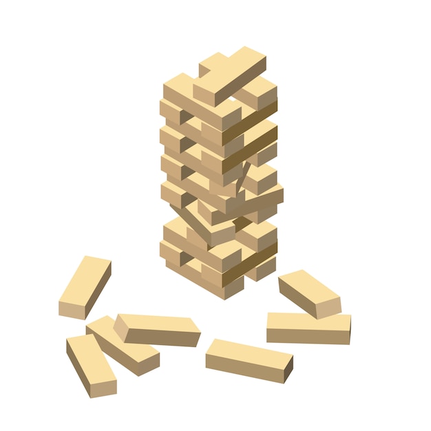 Wood game, wooden blocks, isometric cartoon style