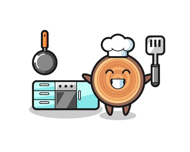 Wood grain character illustration as a chef is cooking