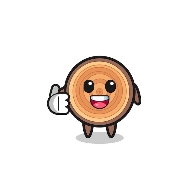 Wood grain mascot doing thumbs up gesture