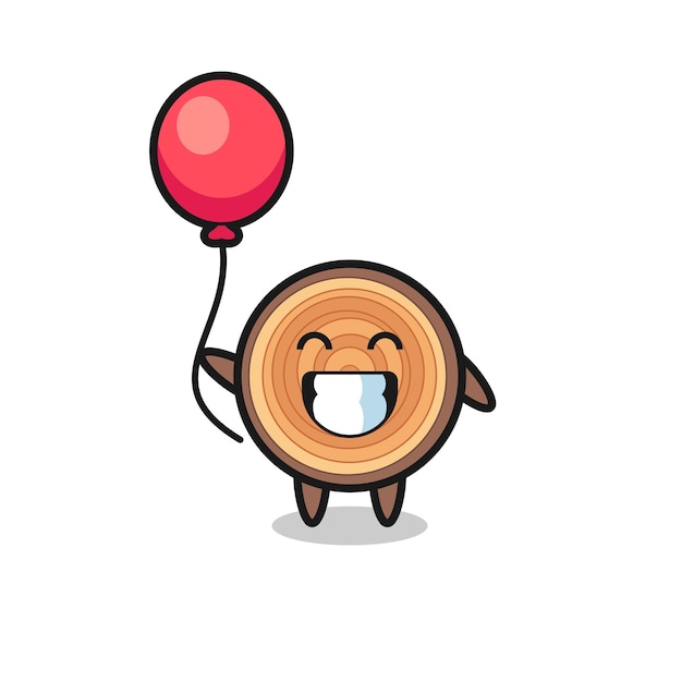 Wood grain mascot illustration is playing balloon