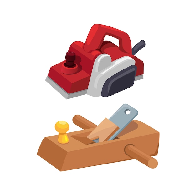 Wood Grinder vintage manual and electric, cartpenter work tool object illustration vector