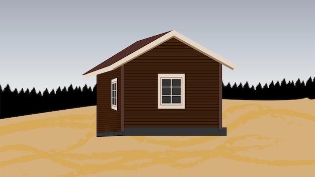 Wood House vector illustration Wheeled tiny house or cabin trailer cute vehicle hovel front view