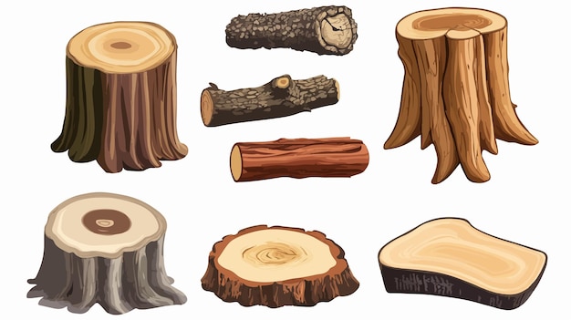 Vector wood illustration vector cartoon set for creative projects