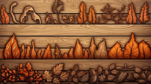 a wood panel with leaves and branches on it