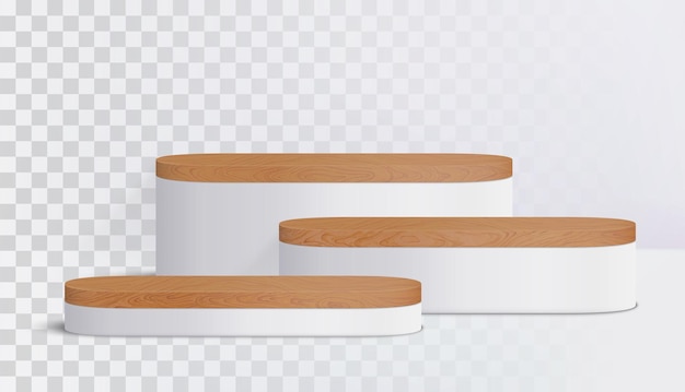 Wood round podium on transparent background for cosmetic product presentation. 3d geometric pedestal