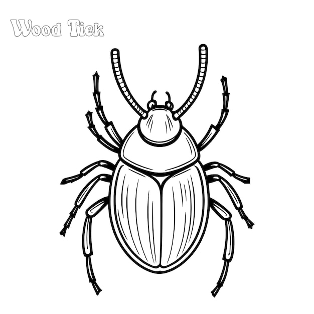 Wood Tick hand drawn coloring page and outline vector design