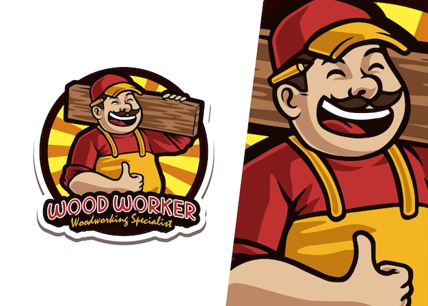 Wood Worker Mascot Logo Illustration