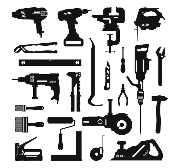 Wood working tools isolated vector Silhouette