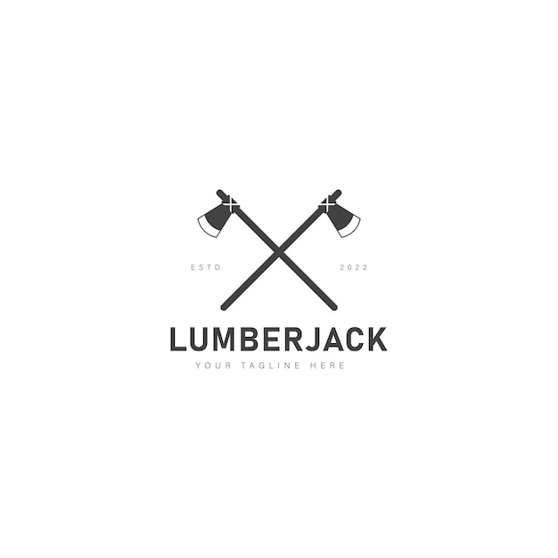 Woodcutter's ax crossed logo design icon illustration