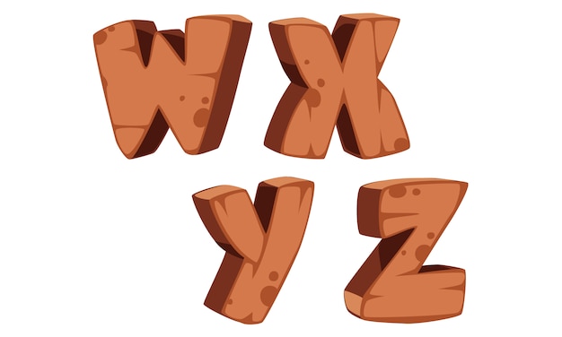 Wooden Alphabet W, X, Y, Z