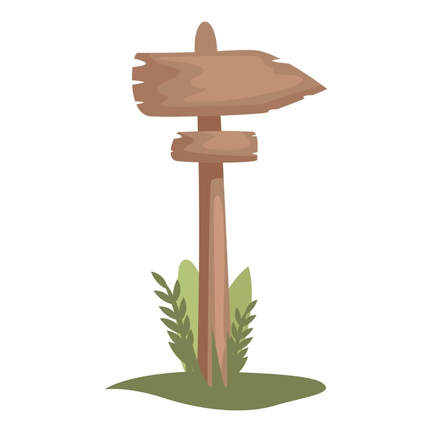 Vector wooden arrow sign pointing right with plants and grass