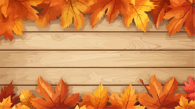 a wooden background with autumn leaves on it