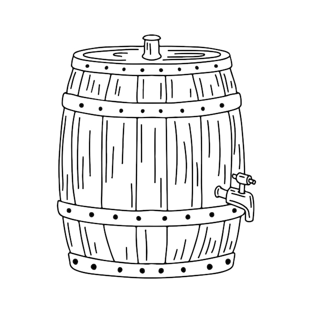 Wooden barrel of beer in hand drawn doodle style Vector illustration isolated on white background