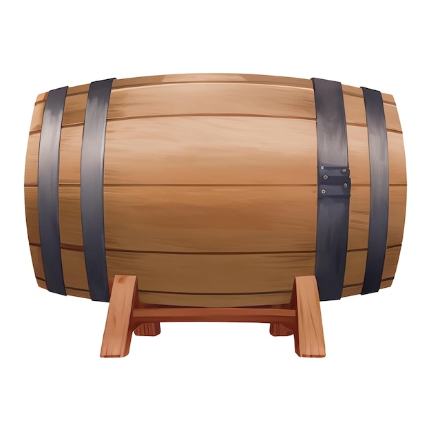 Wooden Barrel with Stand Side View Isolated Detailed Hand Drawn Painting Illustration