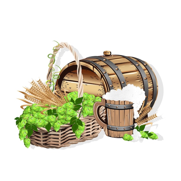 Wooden beer barrel still life