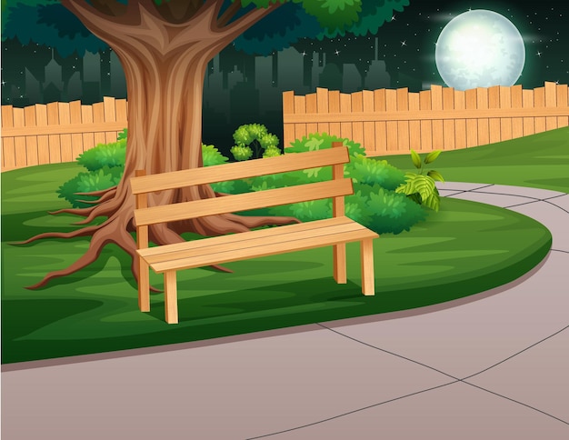 A wooden bench in the park at night landscape