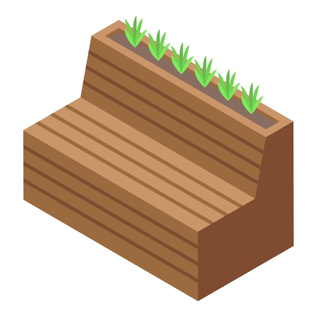 Wooden bench with plants icon isometric vector Park design