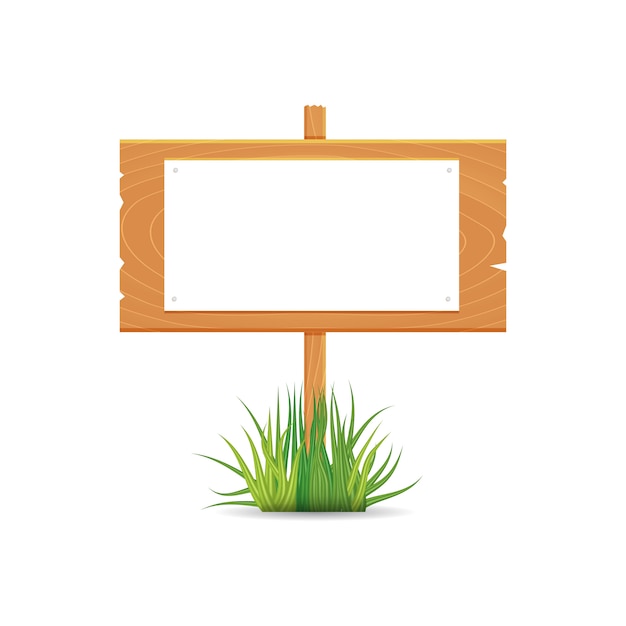 Vector wooden blank board signs spring time with grass.