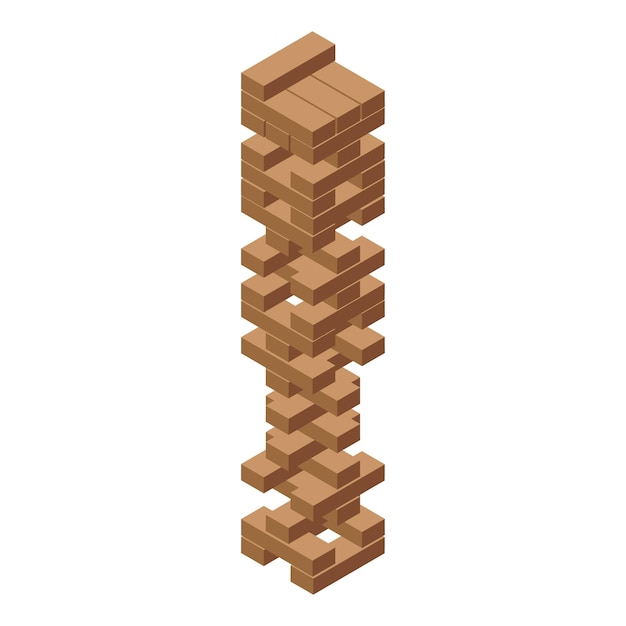 Vector wooden blocks tower standing on white background is balancing