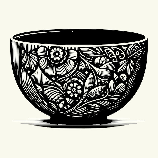 Vector wooden bowl silhouette vector illustration