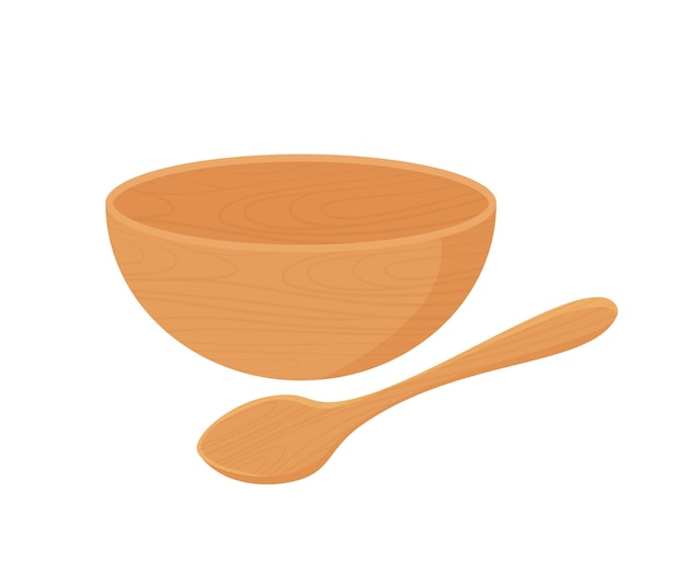 Wooden Bowl and Wooden Spoon isolated on white background