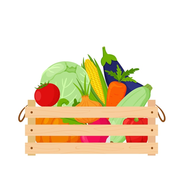 A wooden box full of vegetables