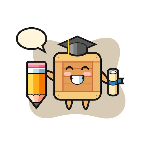 Wooden box illustration cartoon is graduation with a giant pencil