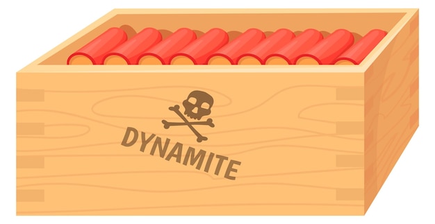 Wooden box with red dynamite Mining explosive cartoon icon