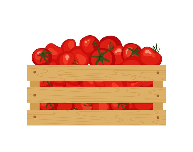 Wooden box with ripe tomatoes