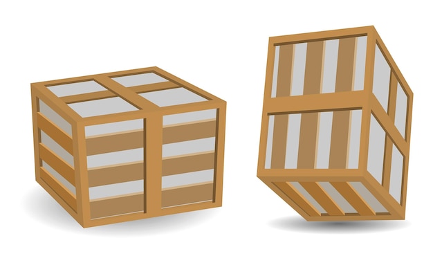 wooden boxes realistic isolated on white 3d illustration