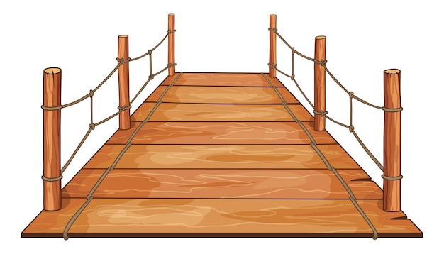 Wooden bridge with rope handrails attached on the sides Isometric set icon in flat design Vector illustration