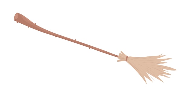 Wooden broom semi flat color vector object