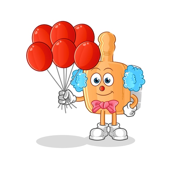 Wooden brush clown with balloons vector cartoon characterxA