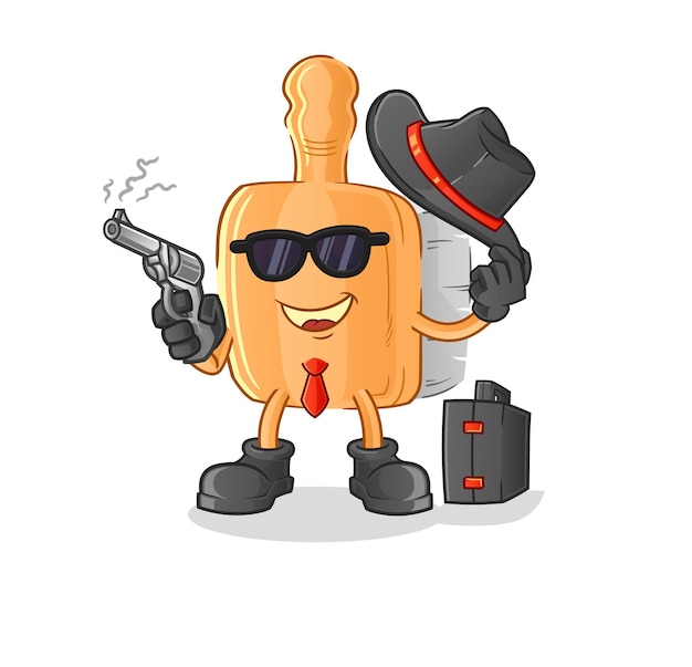 Wooden brush mafia with gun character cartoon mascot vectorxA