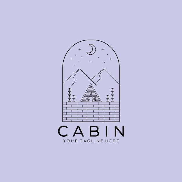 Wooden cabin line art logo vector illustration design