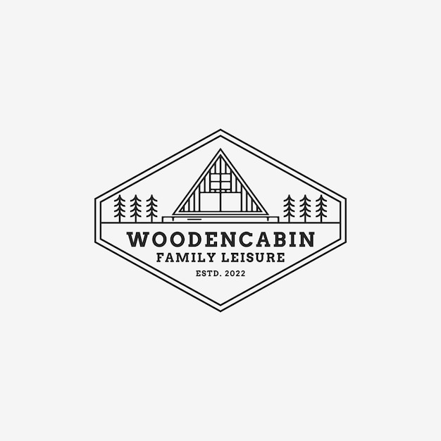 Wooden cabin outline logo badge vector illustration design cabin cottage wood logo design