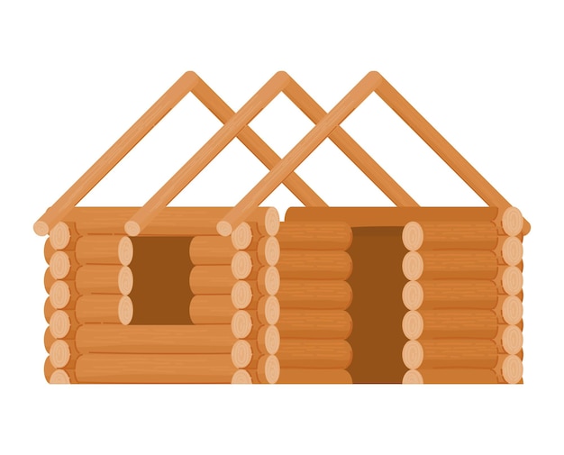 Wooden cabin structure with stacked logs and triangle roof cartoon style log house construction home